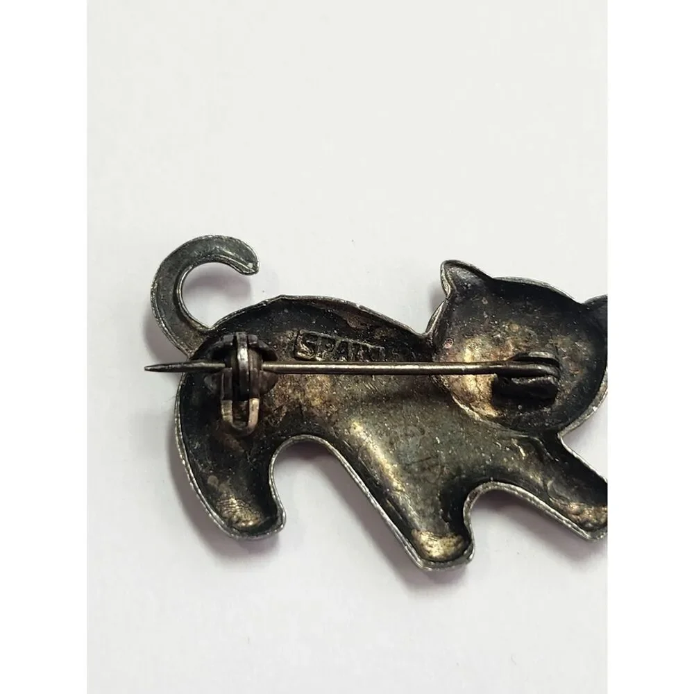 Art Deco Vintage Ornate Cat Brooch Pin - Decorative Cat Spain Silver Tone